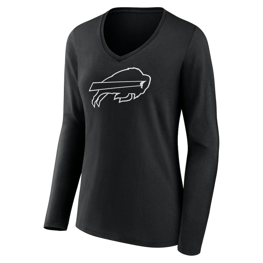Buffalo Bills Women's Personalized Name & Number Monochrome Long Sleeve V-Neck T-Shirt Black
