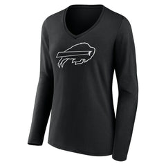 Buffalo Bills Women's Personalized Name & Number Monochrome Long Sleeve V-Neck T-Shirt Black