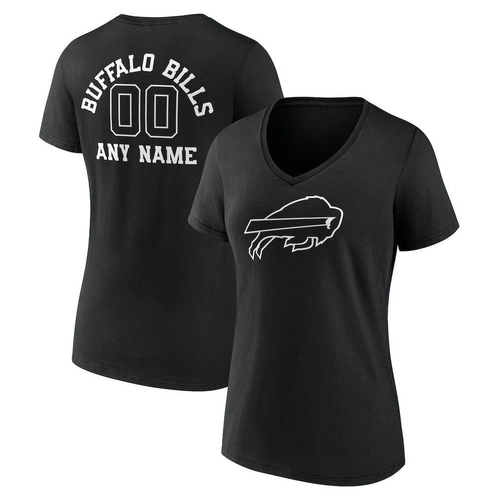 Buffalo Bills Women's Personalized Name & Number Monochrome V-Neck T-Shirt Black