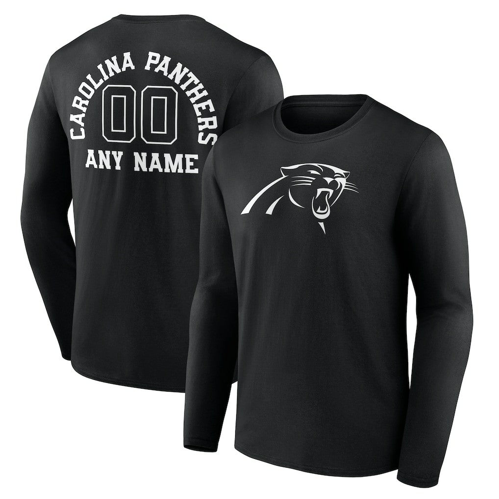 Carolina Panthers Personalized Name & Number Monochrome Long Sleeve T-Shirt Black
