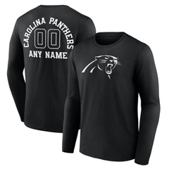 Carolina Panthers Personalized Name & Number Monochrome Long Sleeve T-Shirt Black