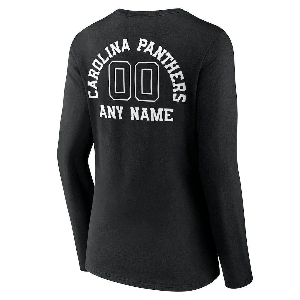 Carolina Panthers Women's Personalized Name & Number Monochrome Long Sleeve V-Neck T-Shirt Black
