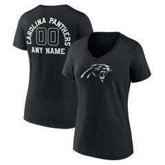 Carolina Panthers Women's Personalized Name & Number Monochrome V-Neck T-Shirt Black