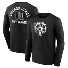 Chicago Bears Personalized Name & Number Monochrome Long Sleeve T-Shirt Black