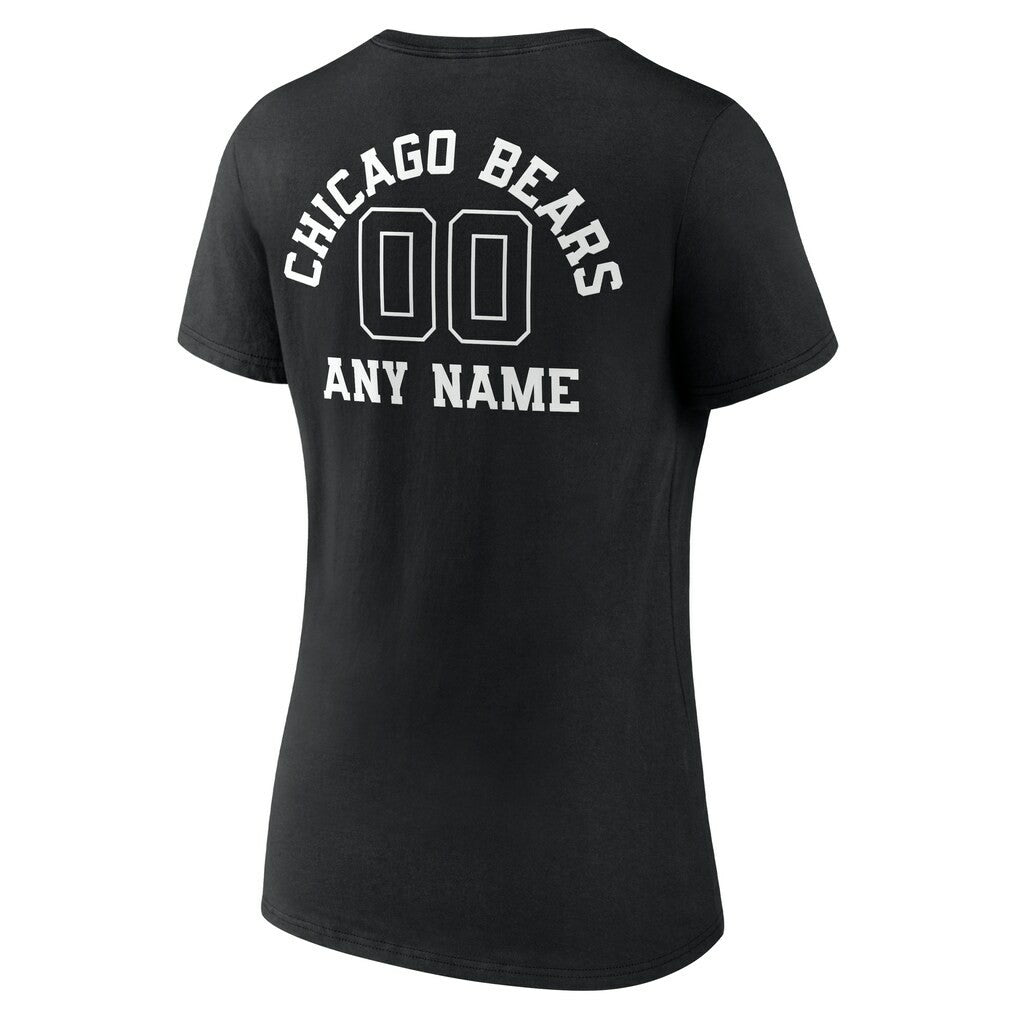 Chicago Bears Women's Personalized Name & Number Monochrome V-Neck T-Shirt Black