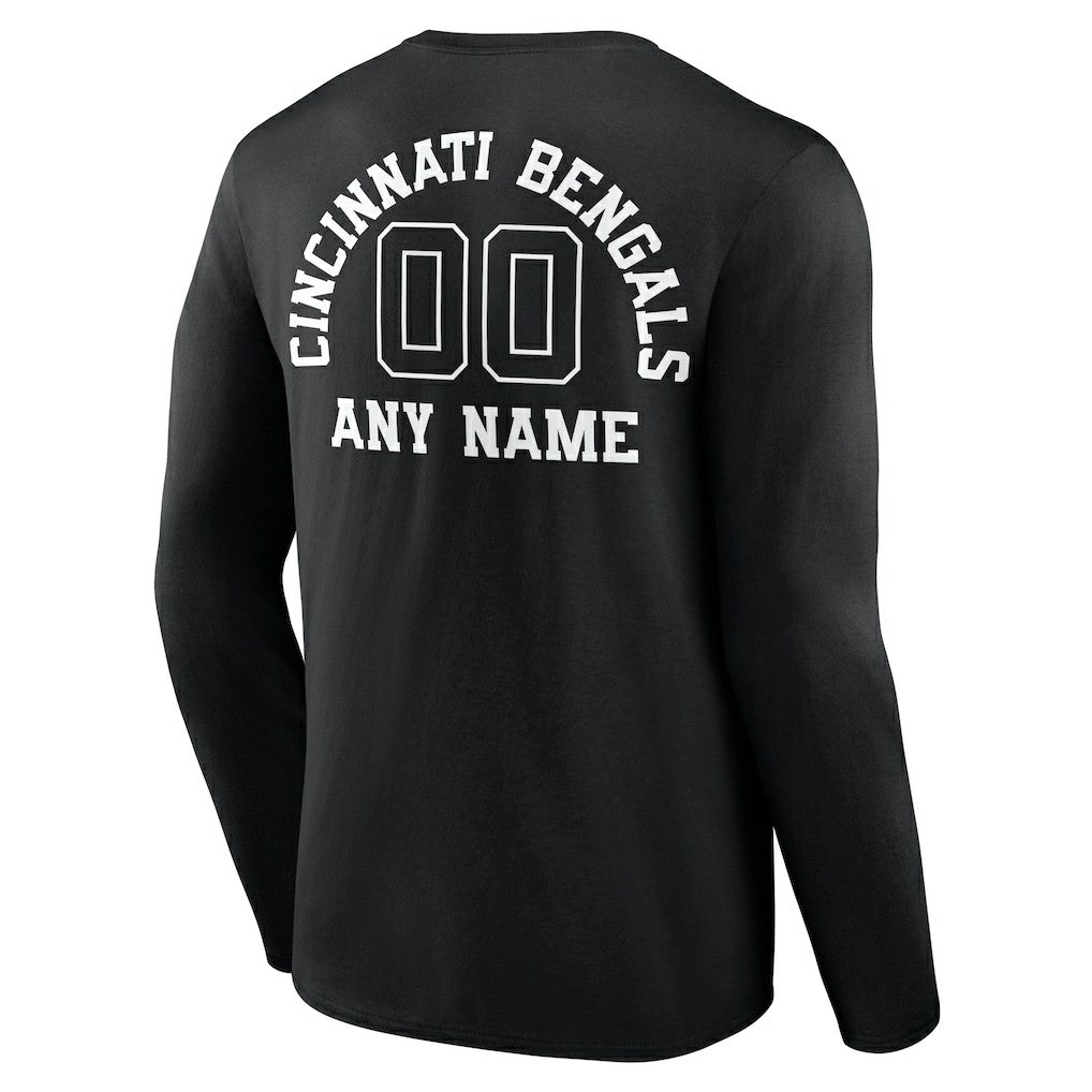 Cincinnati Bengals Personalized Name & Number Monochrome Long Sleeve T-Shirt Black