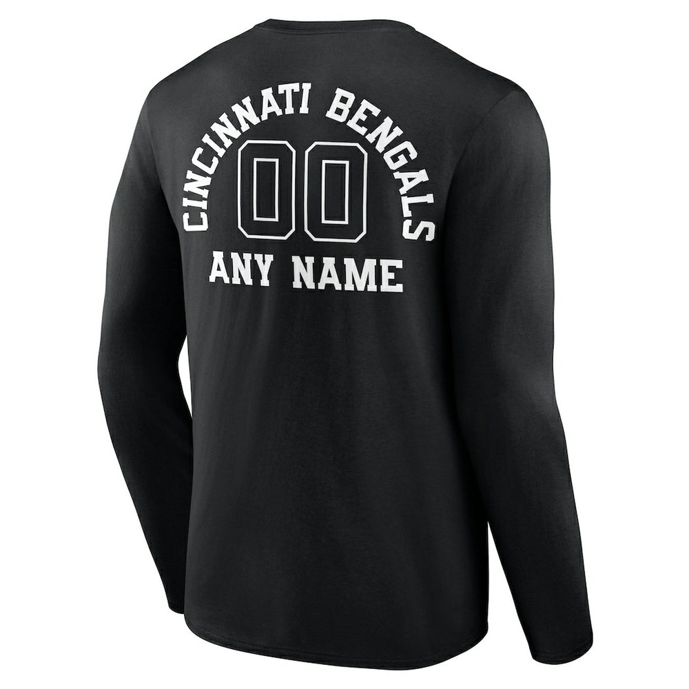 Cincinnati Bengals Personalized Name & Number Monochrome Long Sleeve T-Shirt Black