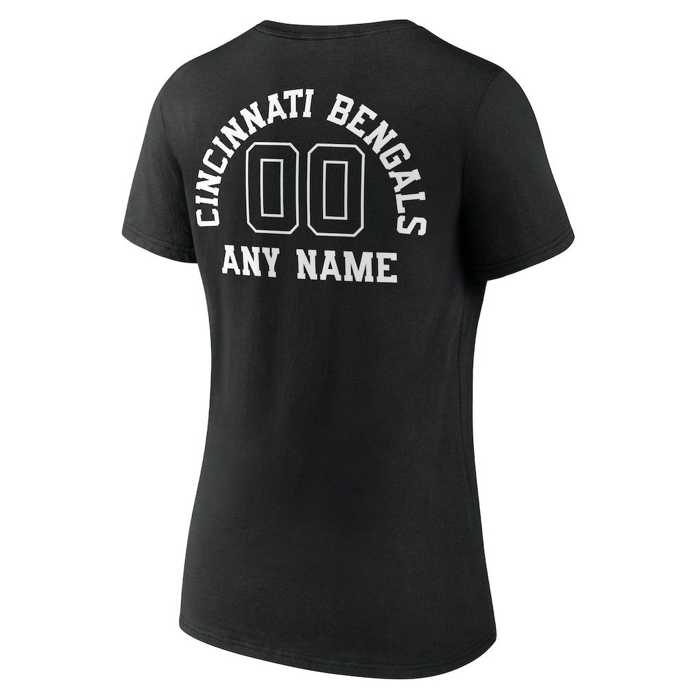 Cincinnati Bengals Women's Personalized Name & Number Monochrome V-Neck T-Shirt Black