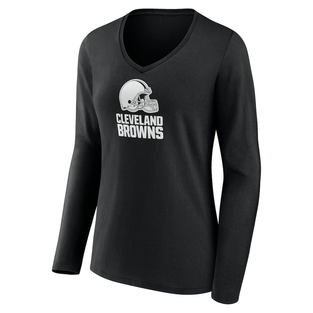 Cleveland Browns Women's Personalized Name & Number Monochrome Long Sleeve V-Neck T-Shirt Black