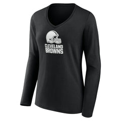 Cleveland Browns Women's Personalized Name & Number Monochrome Long Sleeve V-Neck T-Shirt Black