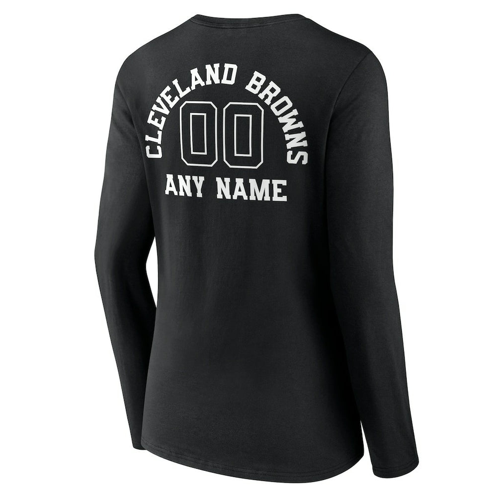 Cleveland Browns Women's Personalized Name & Number Monochrome Long Sleeve V-Neck T-Shirt Black