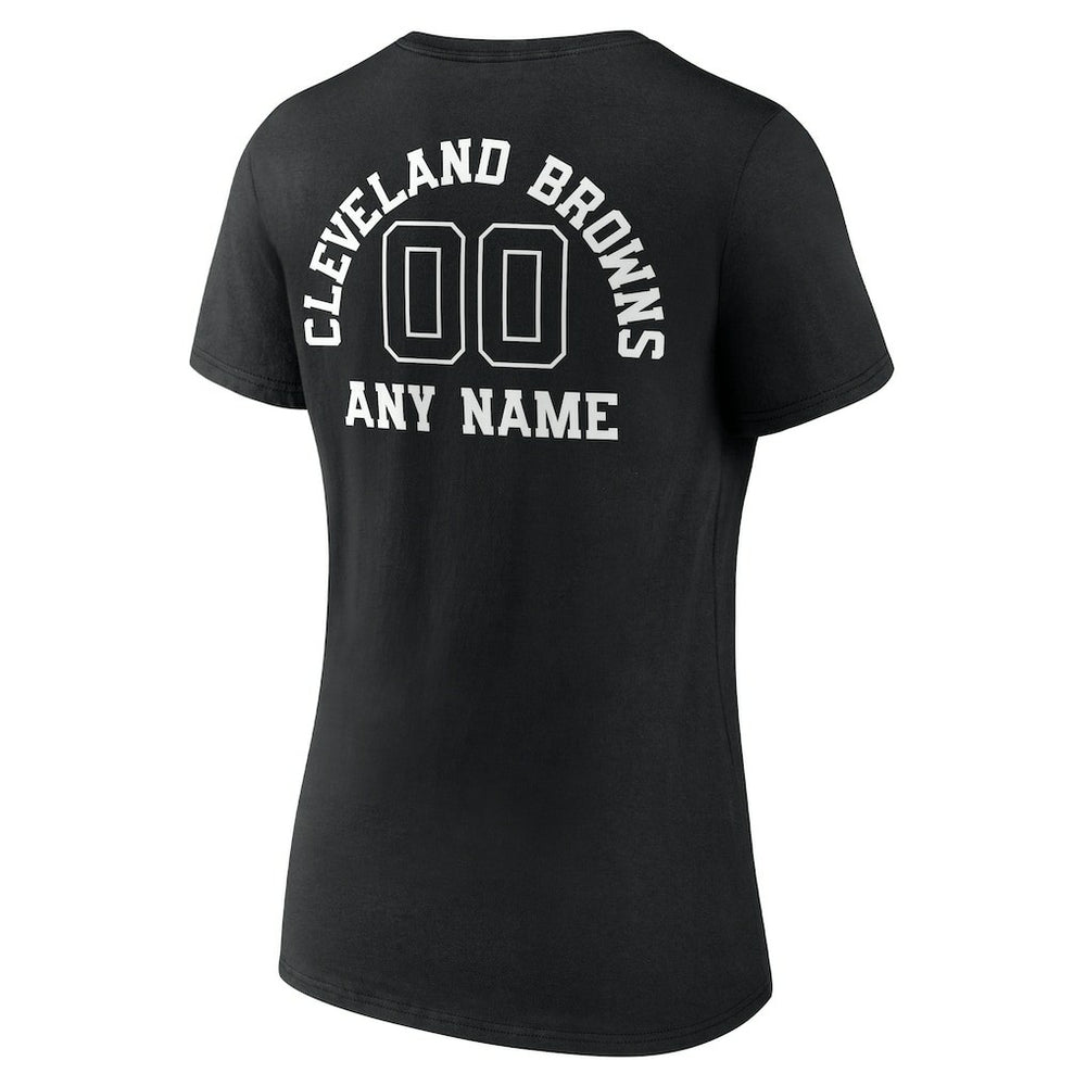 Cleveland Browns Women's Personalized Name & Number Monochrome V-Neck T-Shirt Black