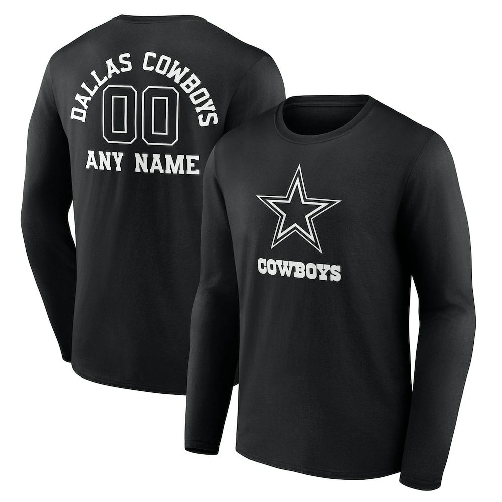 Dallas Cowboys Personalized Name & Number Monochrome Long Sleeve T-Shirt Black