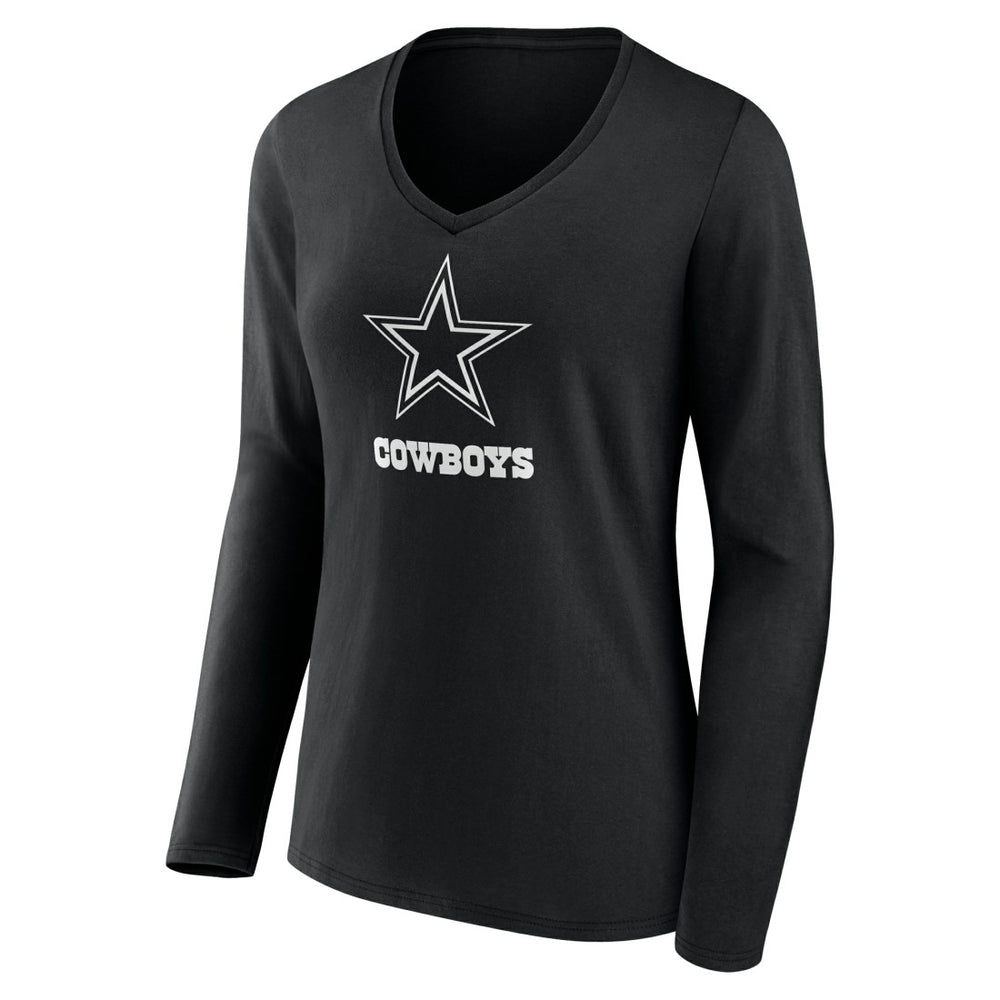 Dallas Cowboys Women's Personalized Name & Number Monochrome Long Sleeve V-Neck T-Shirt Black