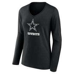 Dallas Cowboys Women's Personalized Name & Number Monochrome Long Sleeve V-Neck T-Shirt Black