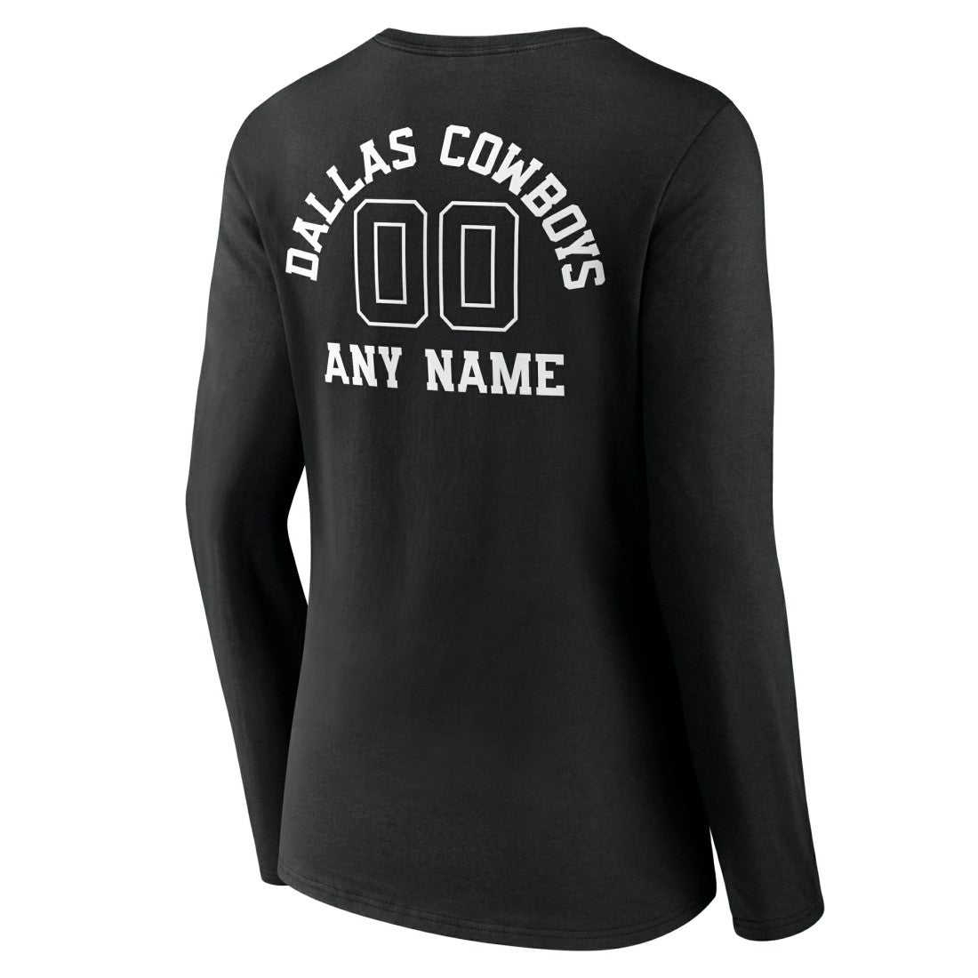 Dallas Cowboys Women's Personalized Name & Number Monochrome Long Sleeve V-Neck T-Shirt Black