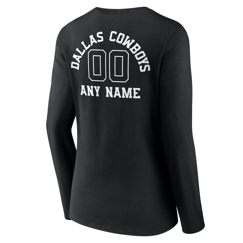 Dallas Cowboys Women's Personalized Name & Number Monochrome Long Sleeve V-Neck T-Shirt Black