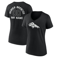 Denver Broncos Women's Personalized Name & Number Monochrome V-Neck T-Shirt Black