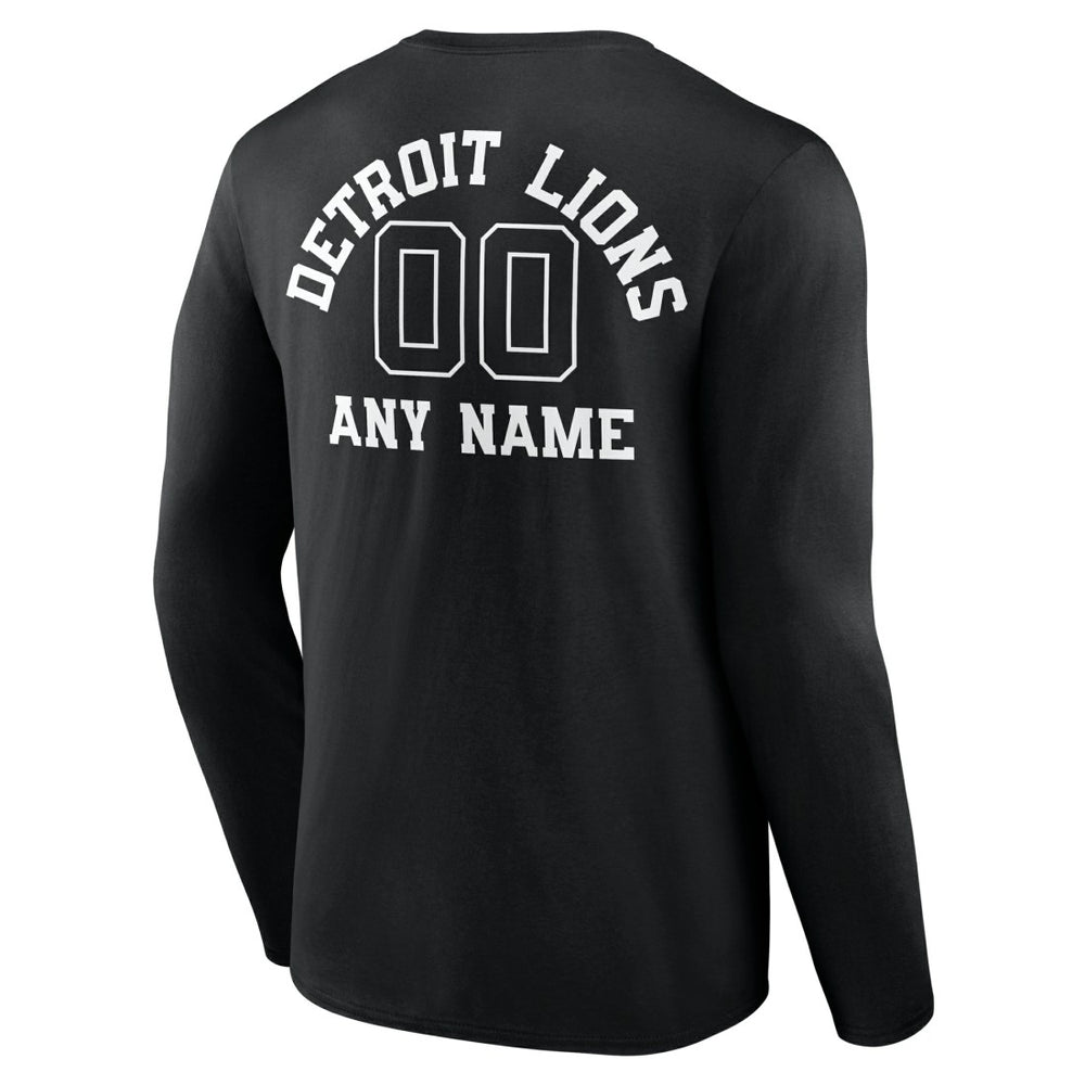 Detroit Lions Personalized Name & Number Monochrome Long Sleeve T-Shirt Black