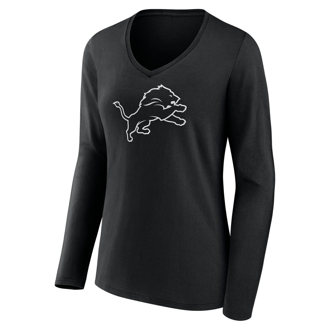 Detroit Lions Women's Personalized Name & Number Monochrome Long Sleeve V-Neck T-Shirt Black