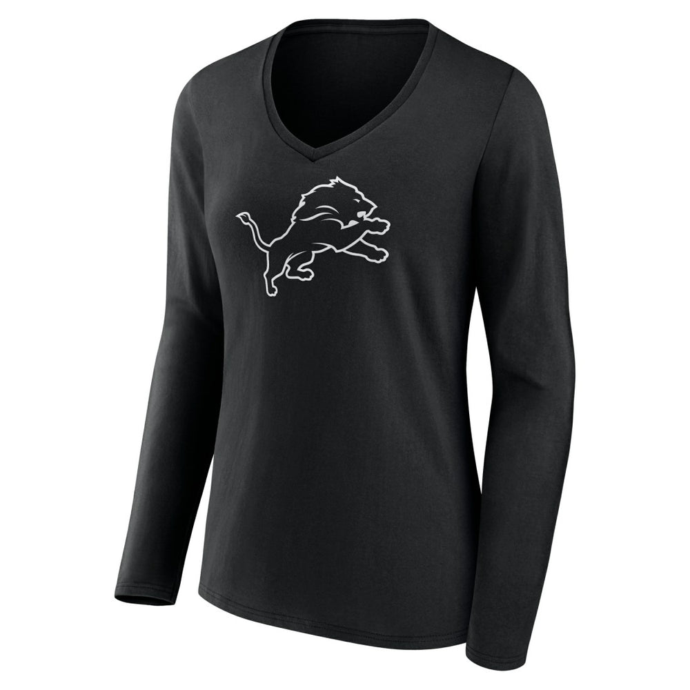 Detroit Lions Women's Personalized Name & Number Monochrome Long Sleeve V-Neck T-Shirt Black