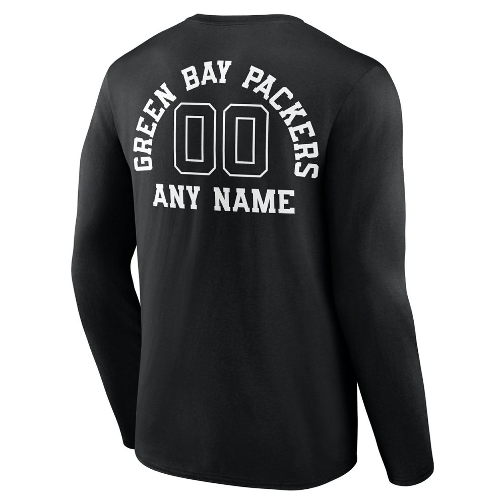 Green Bay Packers Personalized Name & Number Monochrome Long Sleeve T-Shirt Black