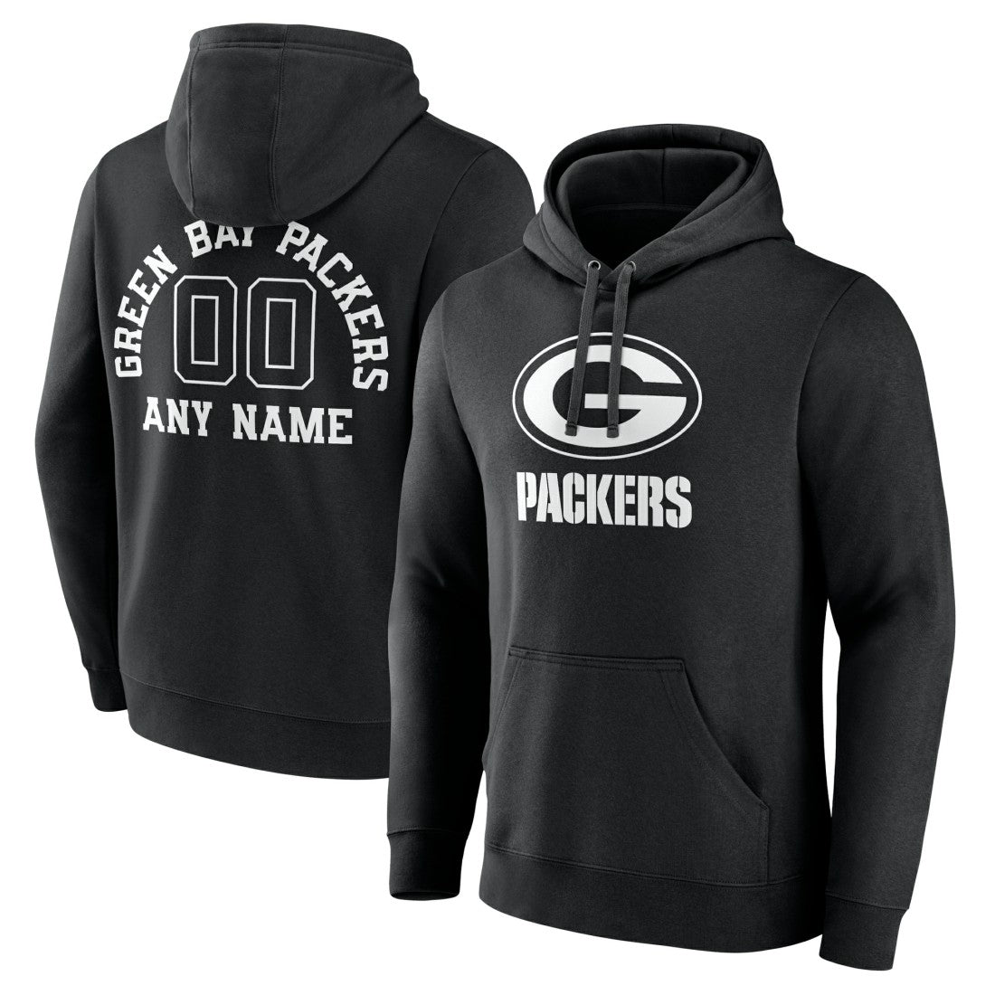 Green Bay Packers Personalized Name & Number Pullover Hoodie Black