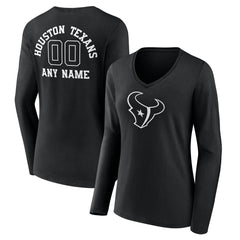 Houston Texans Women's Personalized Name & Number Monochrome Long Sleeve V-Neck T-Shirt Black