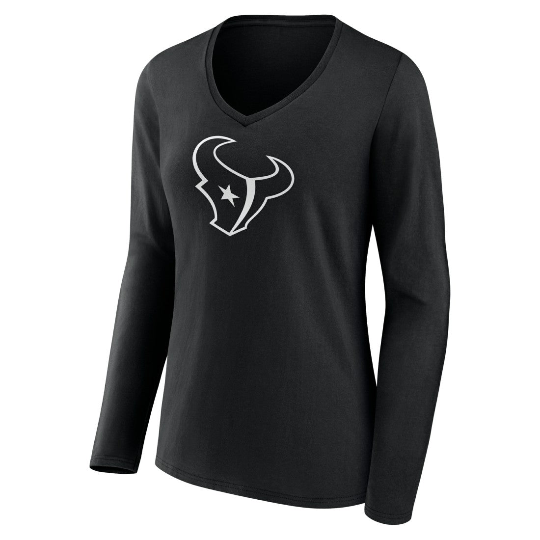 Houston Texans Women's Personalized Name & Number Monochrome Long Sleeve V-Neck T-Shirt Black