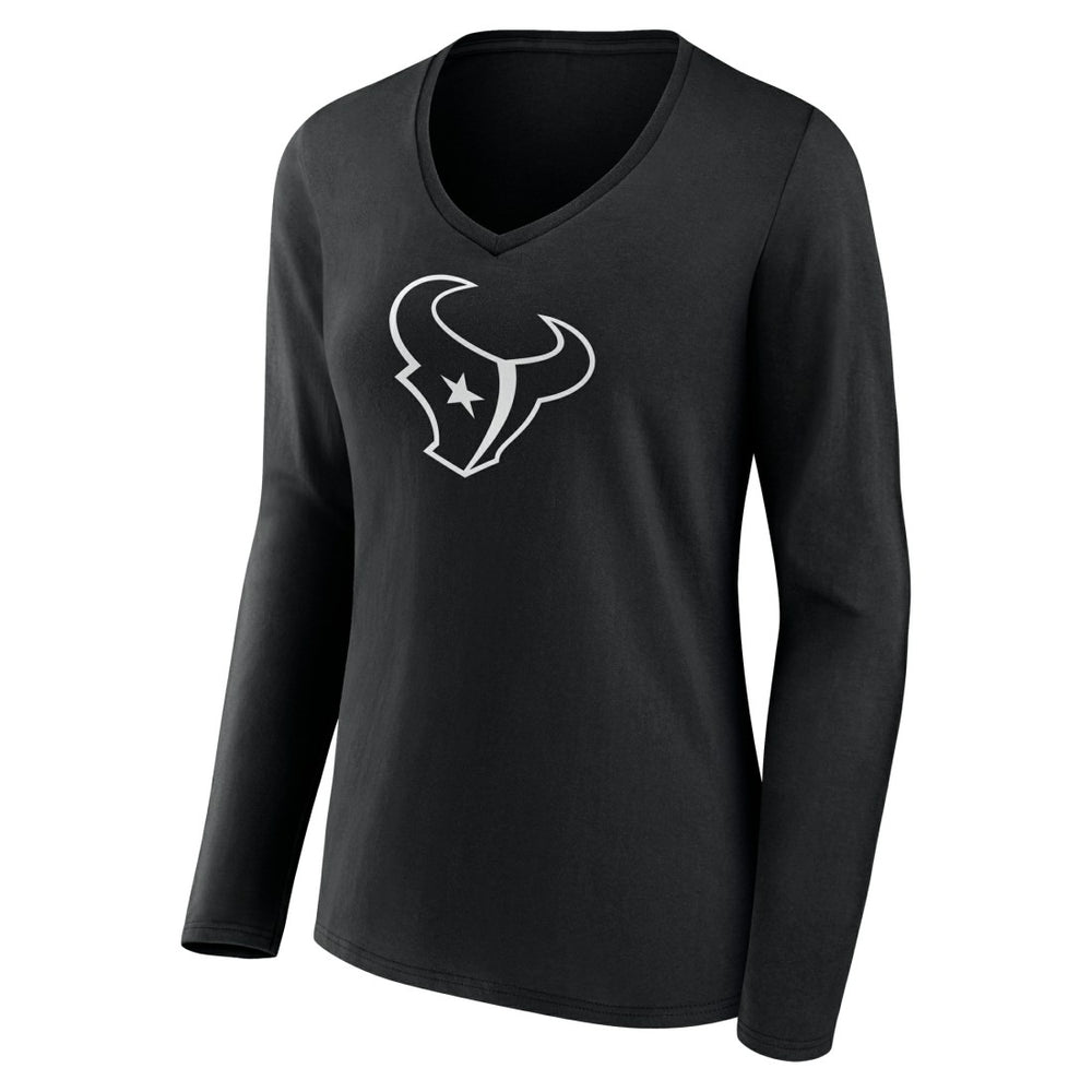 Houston Texans Women's Personalized Name & Number Monochrome Long Sleeve V-Neck T-Shirt Black