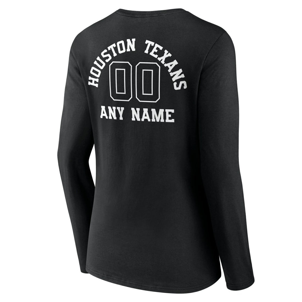 Houston Texans Women's Personalized Name & Number Monochrome Long Sleeve V-Neck T-Shirt Black