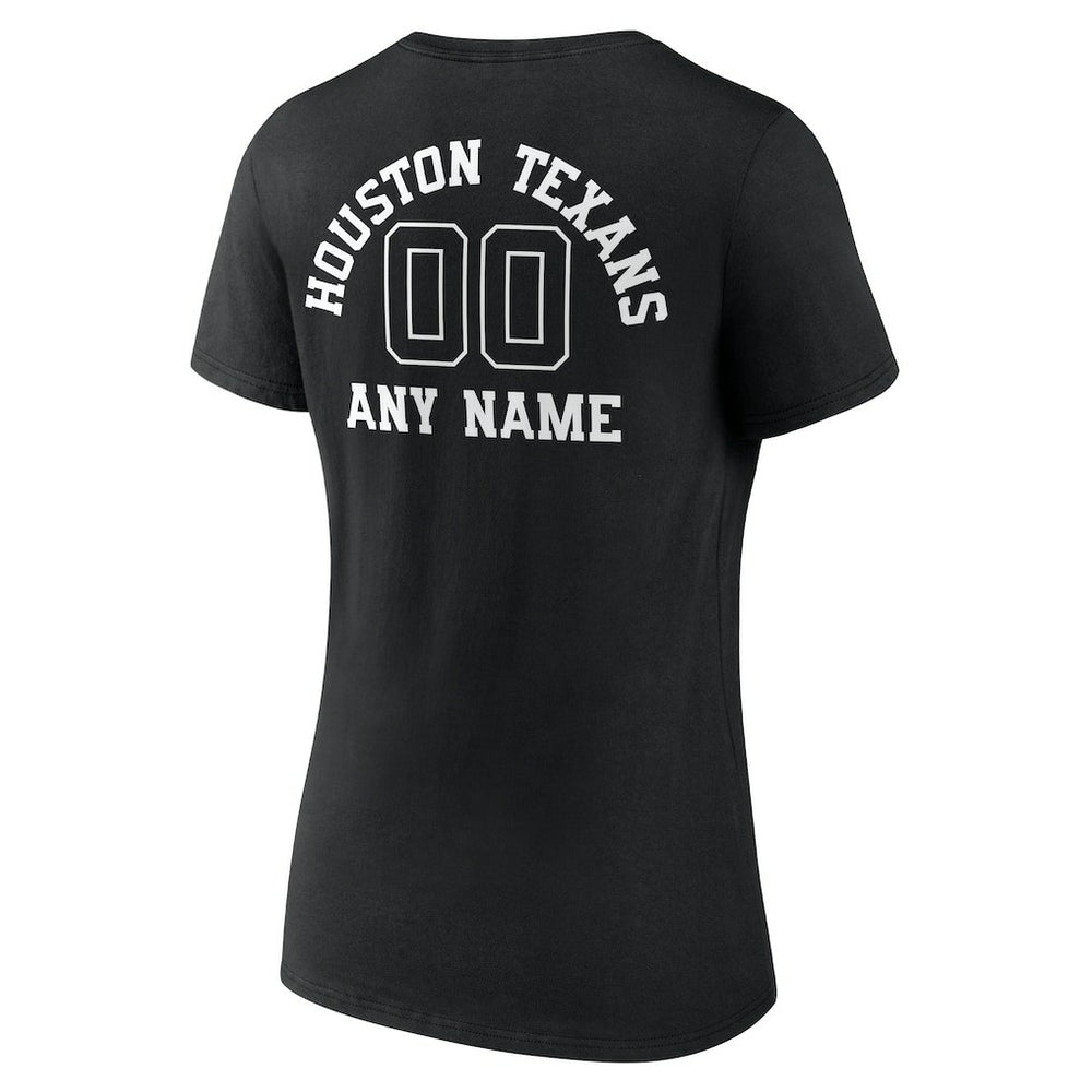 Houston Texans Women's Personalized Name & Number Monochrome V-Neck T-Shirt Black