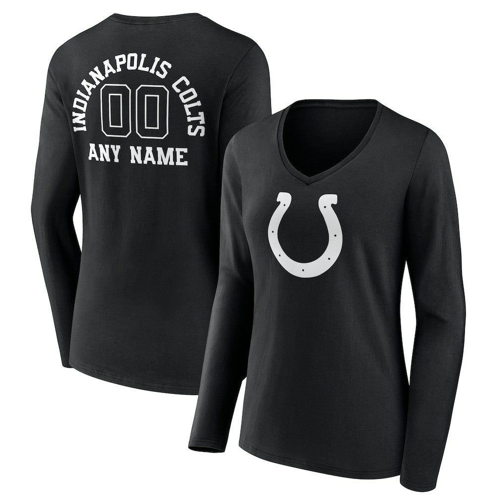 Indianapolis Colts Women's Personalized Name & Number Monochrome Long Sleeve V-Neck T-Shirt Black