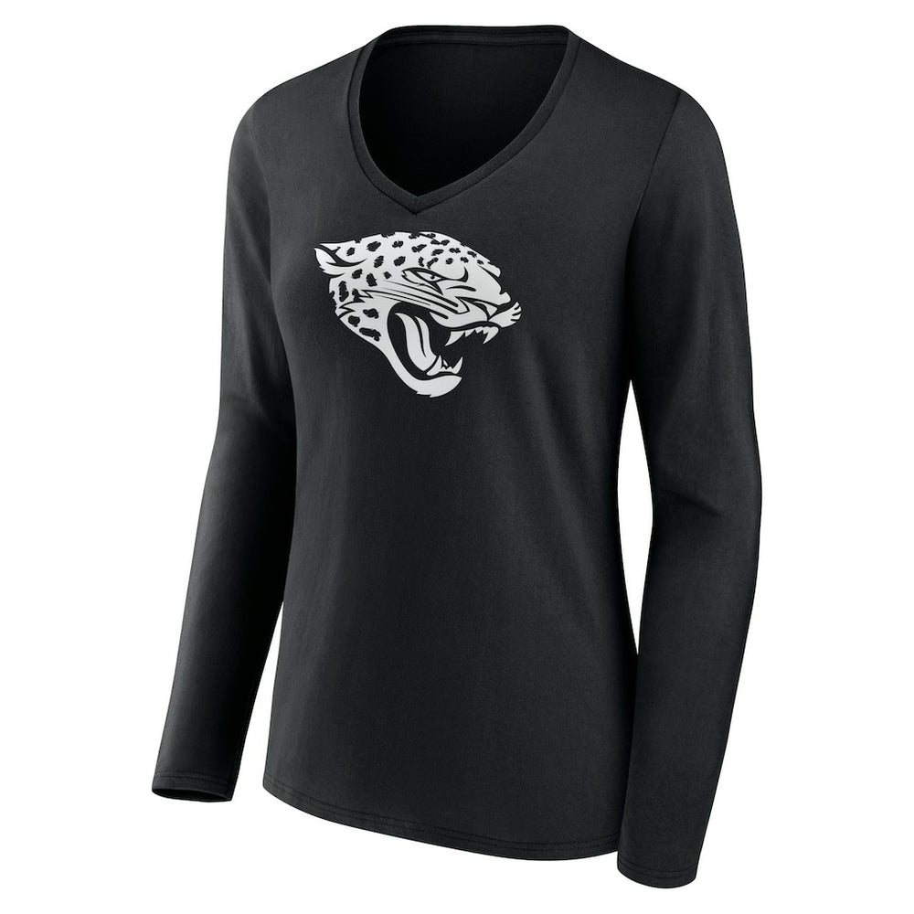 Jacksonville Jaguars Women's Personalized Name & Number Monochrome Long Sleeve V-Neck T-Shirt Black