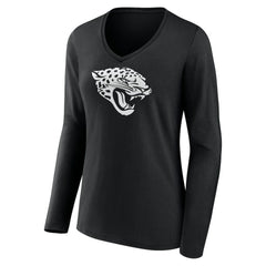 Jacksonville Jaguars Women's Personalized Name & Number Monochrome Long Sleeve V-Neck T-Shirt Black