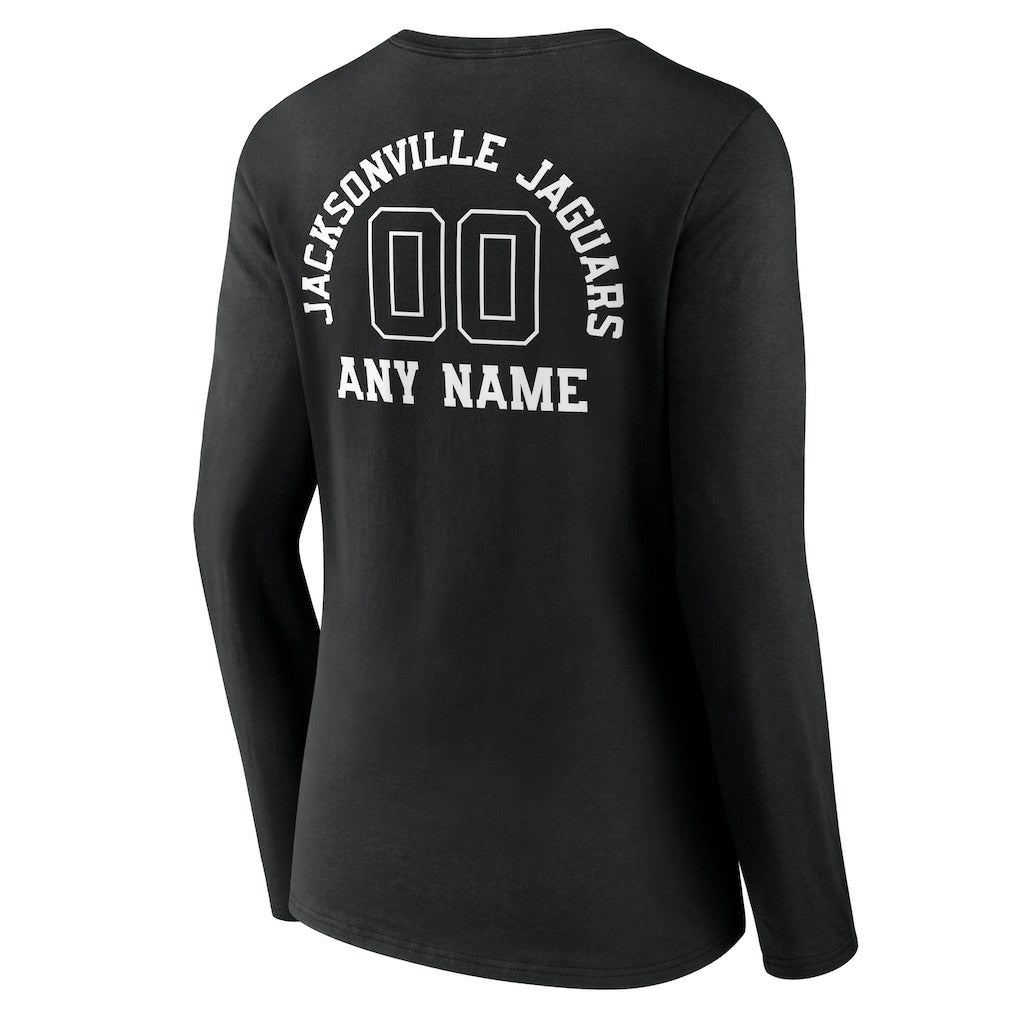 Jacksonville Jaguars Women's Personalized Name & Number Monochrome Long Sleeve V-Neck T-Shirt Black