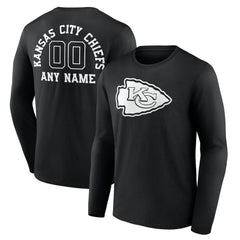 Kansas City Chiefs Personalized Name & Number Monochrome Long Sleeve T-Shirt Black