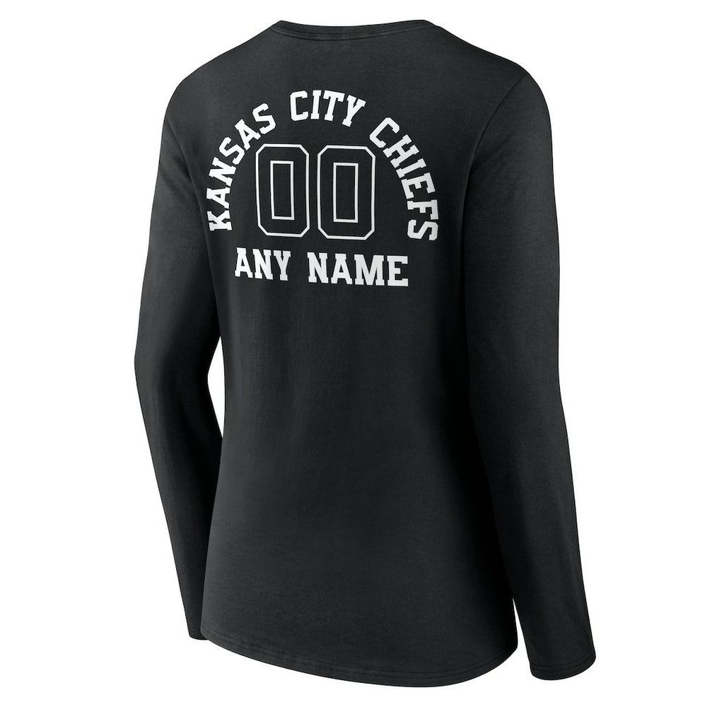 Kansas City Chiefs Women's Personalized Name & Number Monochrome Long Sleeve V-Neck T-Shirt Black