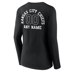 Kansas City Chiefs Women's Personalized Name & Number Monochrome Long Sleeve V-Neck T-Shirt Black