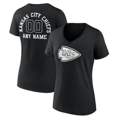 Kansas City Chiefs Women's Personalized Name & Number Monochrome V-Neck T-Shirt Black