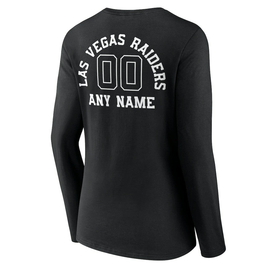 Las Vegas Raiders Women's Personalized Name & Number Monochrome Long Sleeve V-Neck T-Shirt Black