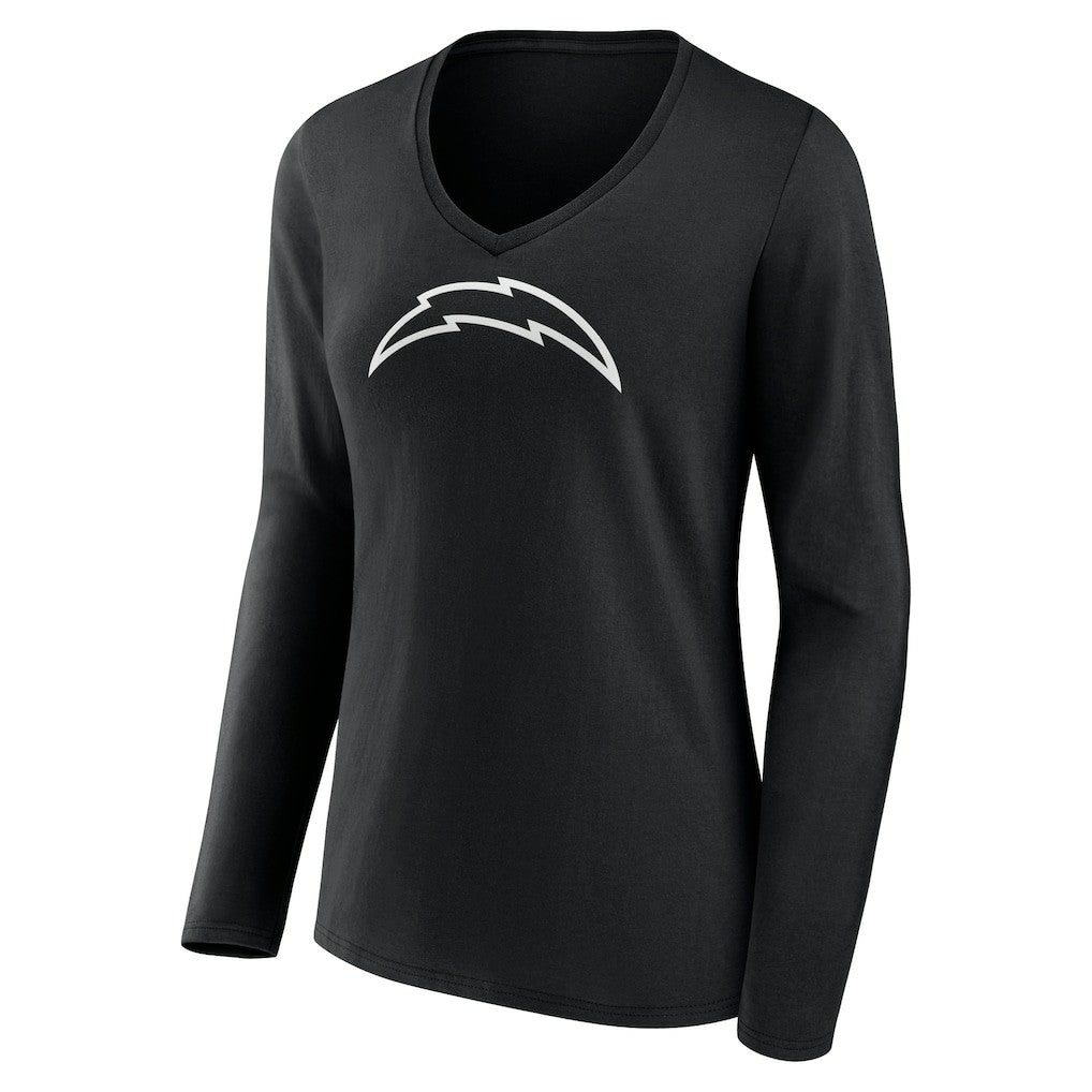 Los Angeles Chargers Women's Personalized Name & Number Monochrome Long Sleeve V-Neck T-Shirt Black