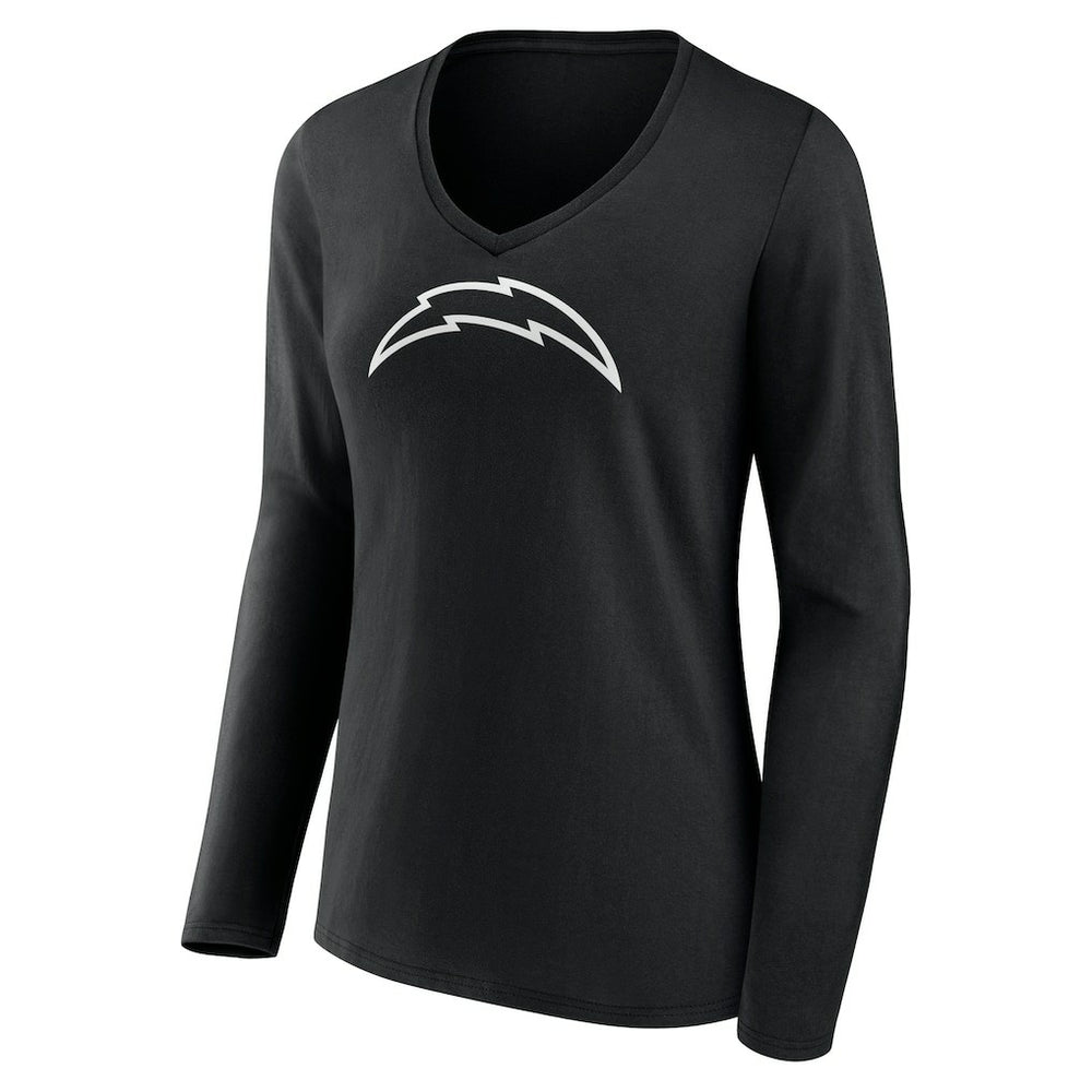 Los Angeles Chargers Women's Personalized Name & Number Monochrome Long Sleeve V-Neck T-Shirt Black