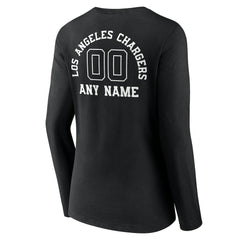 Los Angeles Chargers Women's Personalized Name & Number Monochrome Long Sleeve V-Neck T-Shirt Black