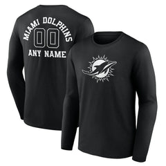 Miami Dolphins Personalized Name & Number Monochrome Long Sleeve T-Shirt Black