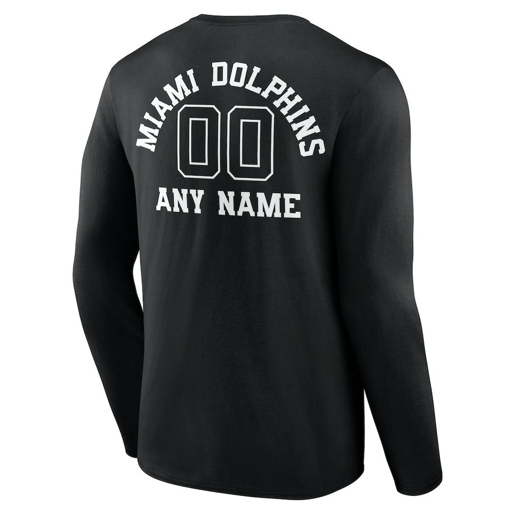 Miami Dolphins Personalized Name & Number Monochrome Long Sleeve T-Shirt Black