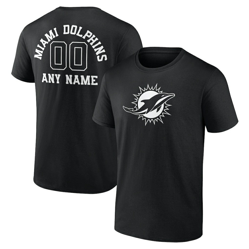 Miami Dolphins Personalized Name & Number Monochrome T-Shirt Black