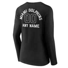 Miami Dolphins Women's Personalized Name & Number Monochrome Long Sleeve V-Neck T-Shirt Black
