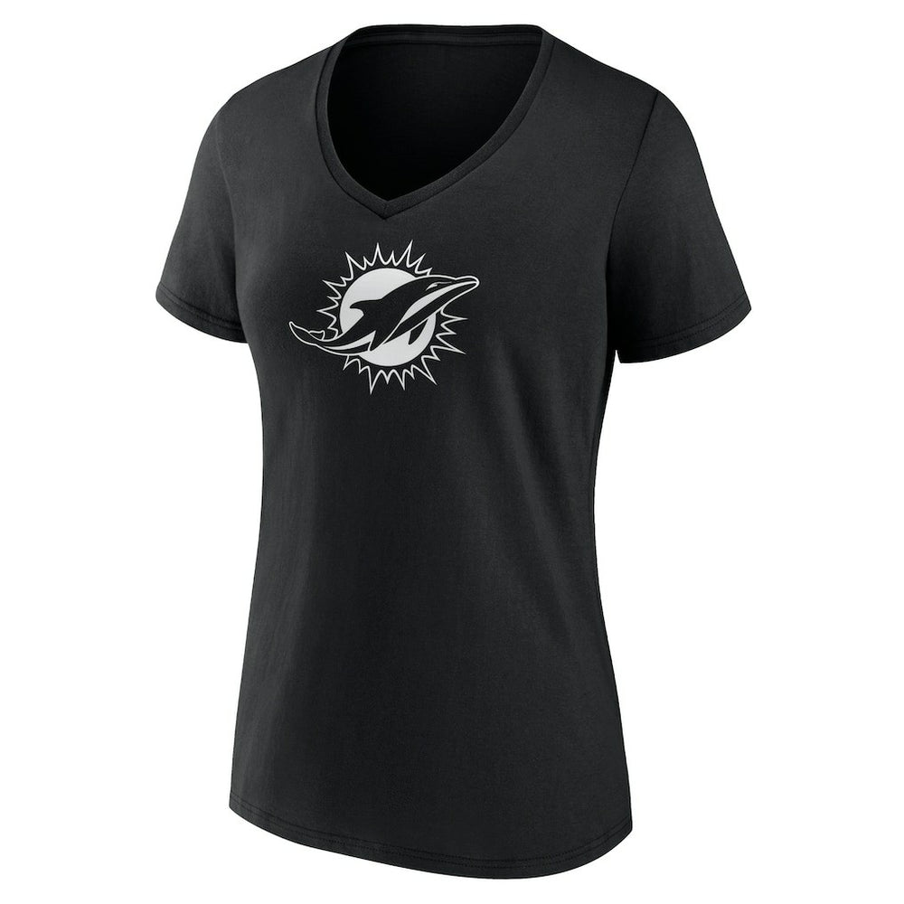 Miami Dolphins Women's Personalized Name & Number Monochrome V-Neck T-Shirt Black