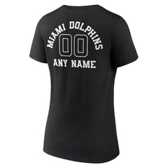 Miami Dolphins Women's Personalized Name & Number Monochrome V-Neck T-Shirt Black